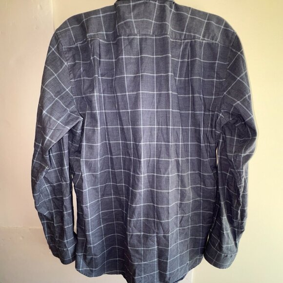 J. McLaughlin Men's Plaid Trim Fit Linen Blend Button Shirt Large Blue White - Picture 10 of 10